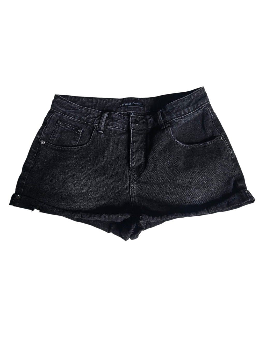 Rip Curl Denim Black Acid Wash Distressed Jean Shorts 30